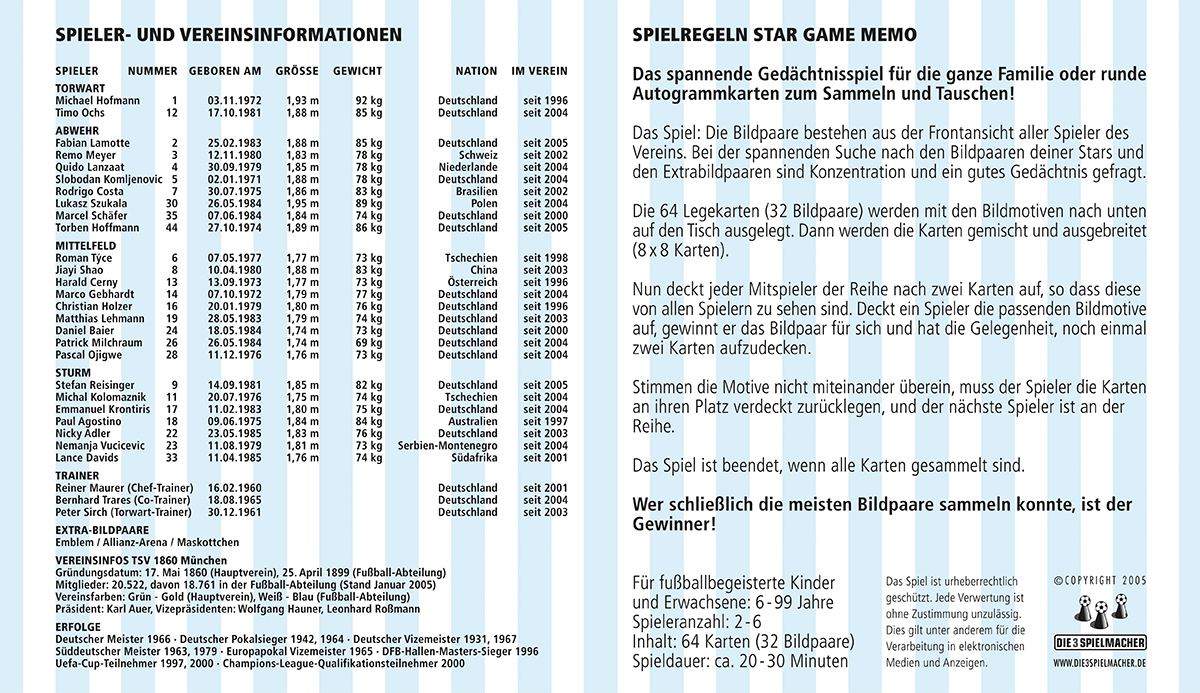 1860 Memory Einlegeblatt Rückseite