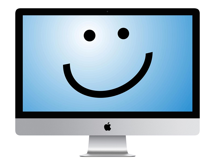 Logo Blue Screen - Ein grosses Smilygesicht auf einer großen blauen Fläche.