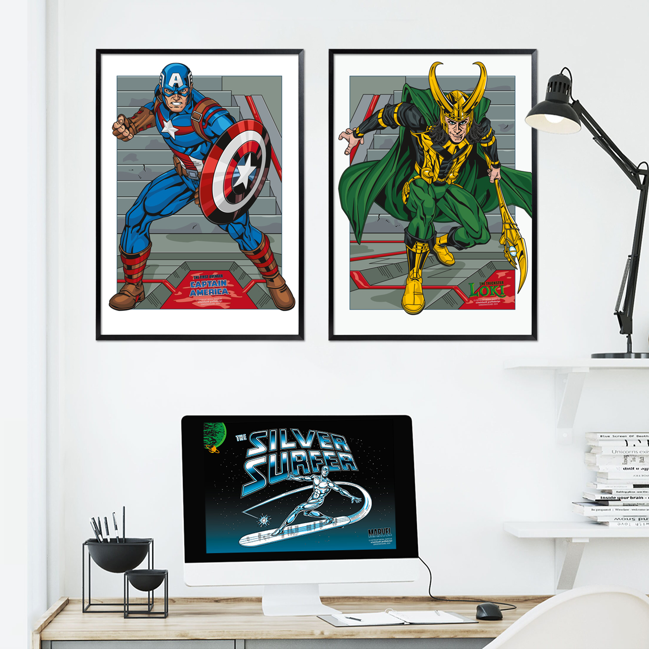 Poster Captain America vs Loki im Rahmen und Raumansicht