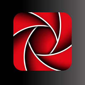 Logo Rose Photo - Rose in Form einer Kamerablende in schwarz und rot.