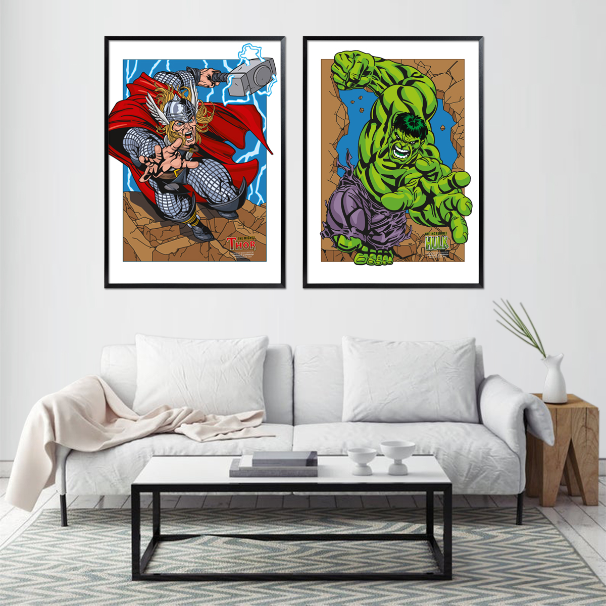 Thor vs Hulk im Rahmen und Raumansicht