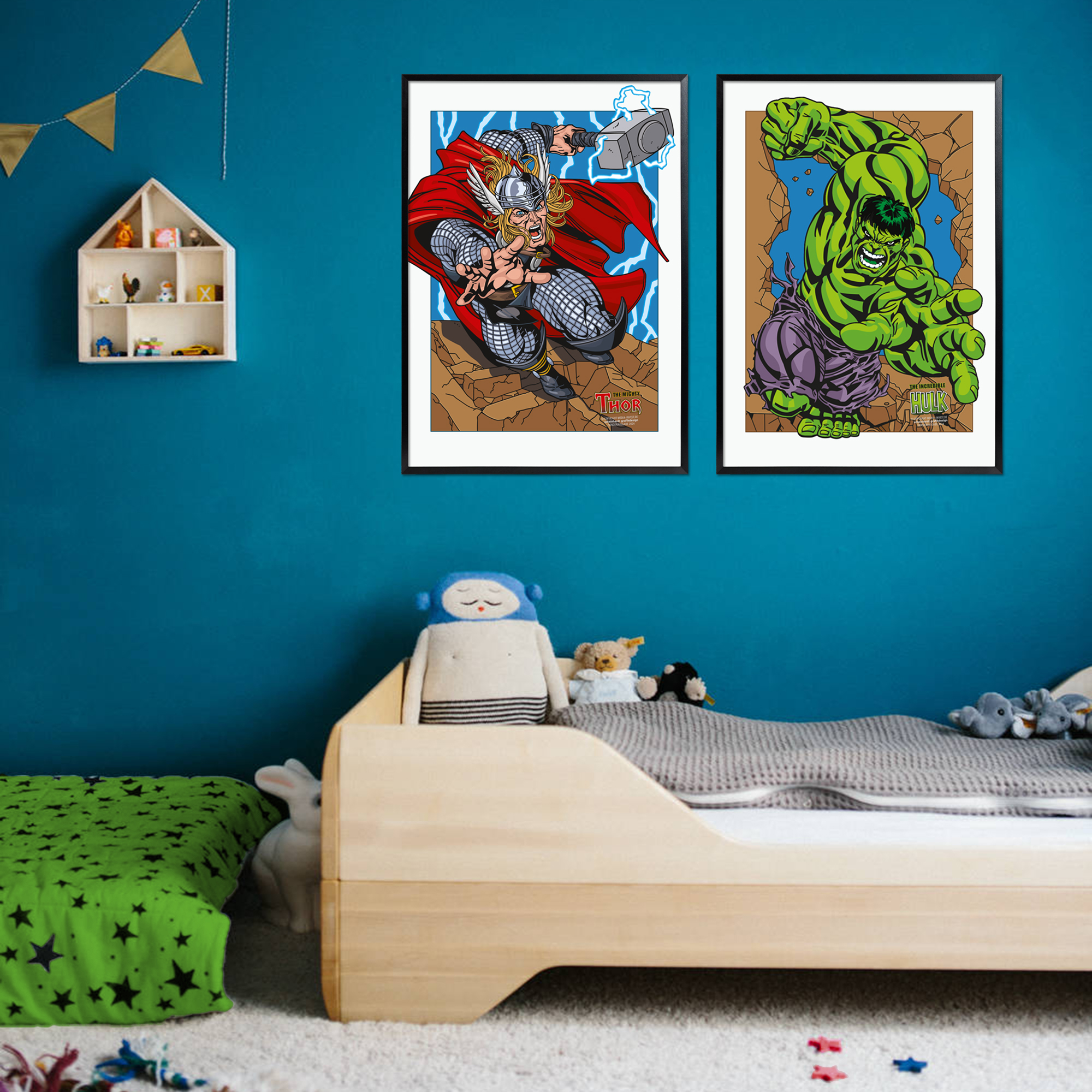Poster Thor vs Hulk in Raumansicht