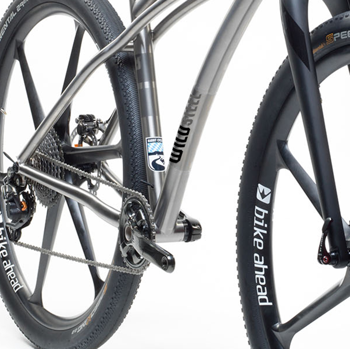 Abbildung Fahrrad mit Steuerkopfschild und Schriftzug Fahrradrahmen Wildsteel