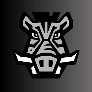 Logo Wild Steel - Eberkopf in schwarz, weiss und grau in Linoliumschnitt Anmutung.